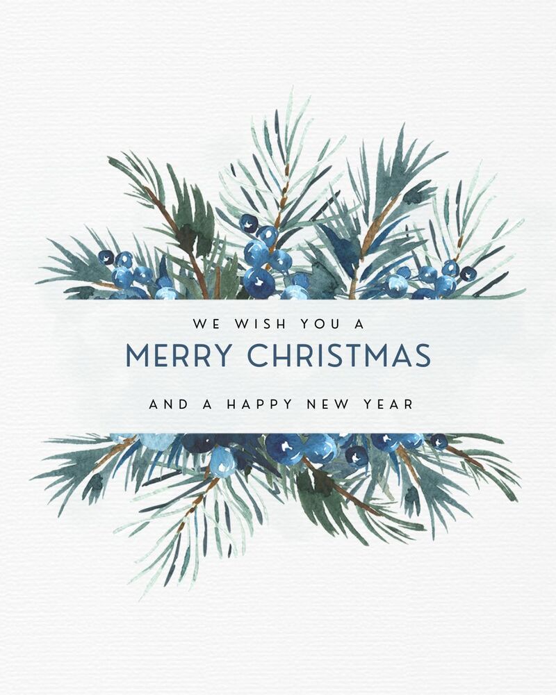 Blue Watercolor Merry Christmas 